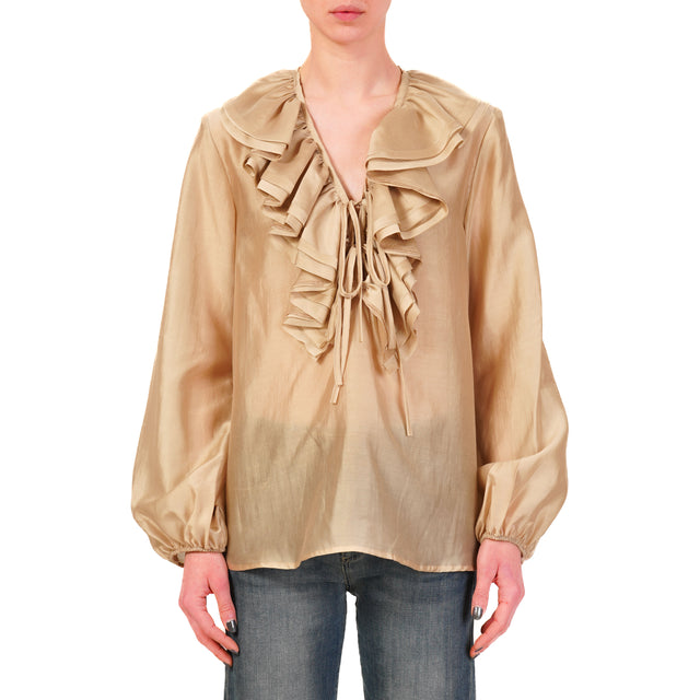Vicolo-Blusa in mussola con rouches - deserto