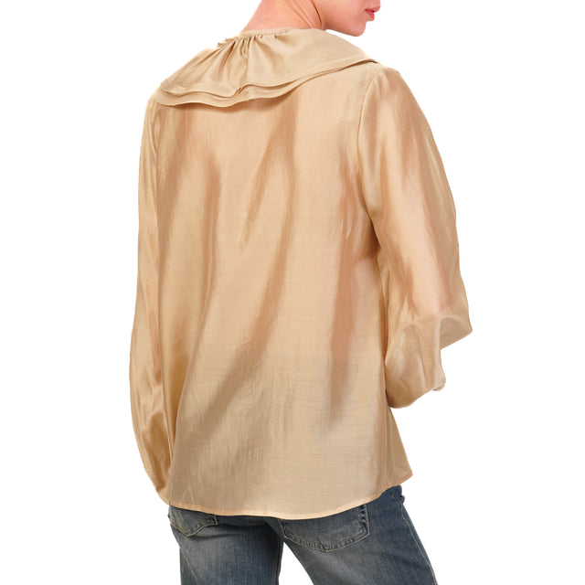 Vicolo-Blusa in mussola con rouches - deserto