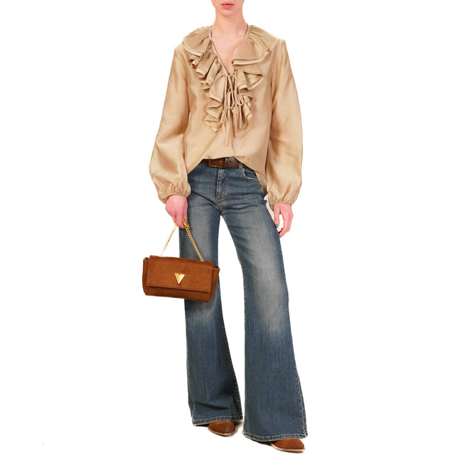 Vicolo-Blusa in mussola con rouches - deserto