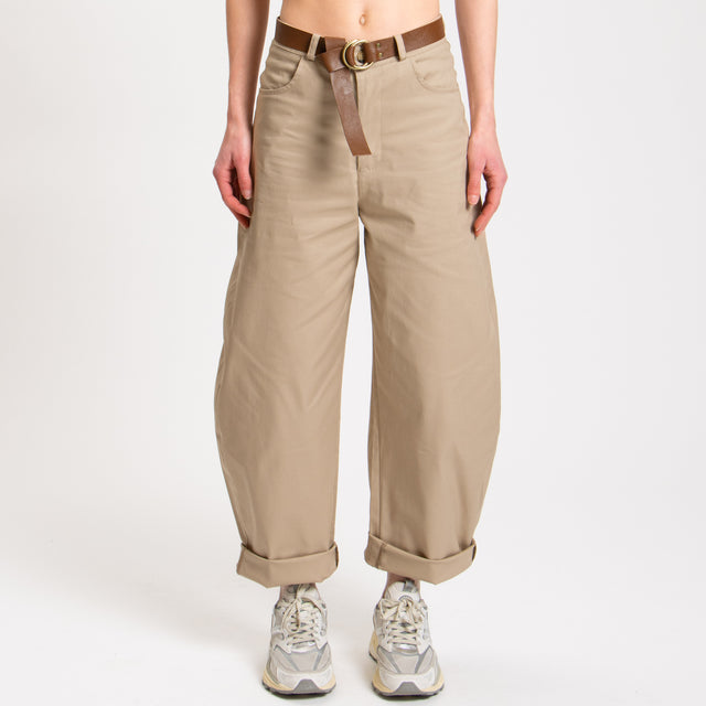 Vicolo-Pantalone barrel in cotone - beige