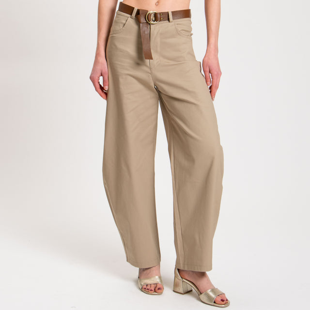 Vicolo-Pantalone barrel in cotone - beige