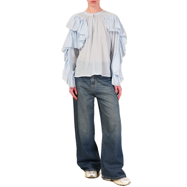 Vicolo-Blusa mussola con rouches - celeste