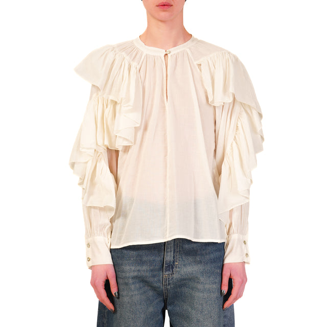 Vicolo-Blusa mussola con rouches - burro