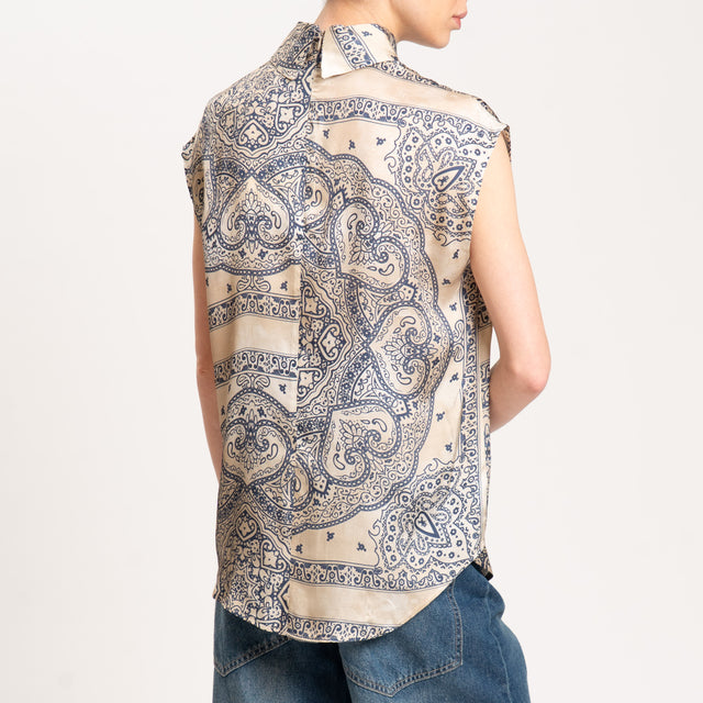 Vicolo-Blusa smanicata in satin fantasia bandana - sand/avio