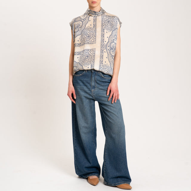 Vicolo-Blusa smanicata in satin fantasia bandana - sand/avio