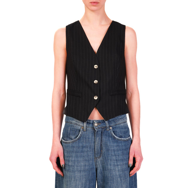 Vicolo-Gilet gessato 3 bottoni - blu