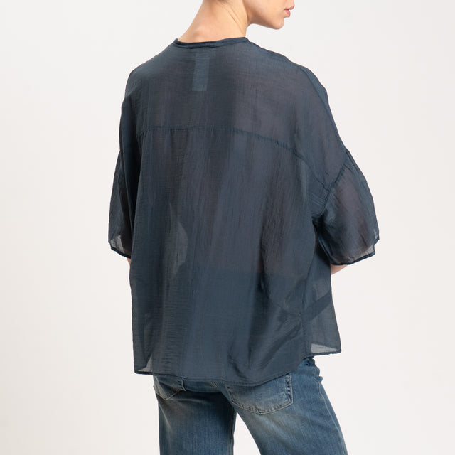 Vicolo-Camicia in mussola mezza manica - blu