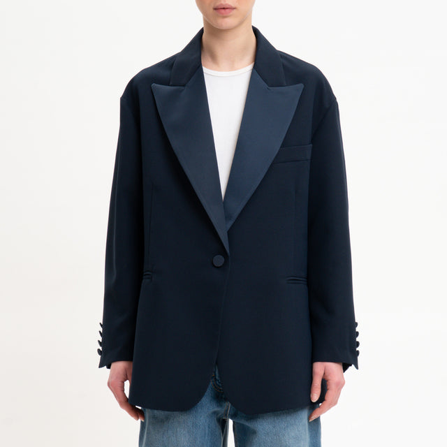Vicolo-Giacca crêpe 1 bottone oversize rever in raso - blu