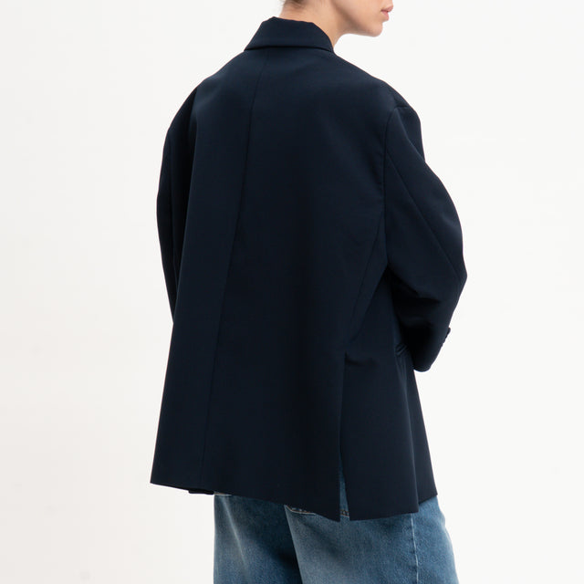 Vicolo-Giacca crêpe 1 bottone oversize rever in raso - blu