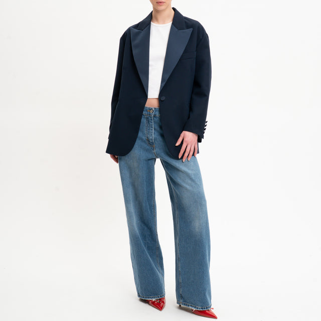 Vicolo-Giacca crêpe 1 bottone oversize rever in raso - blu