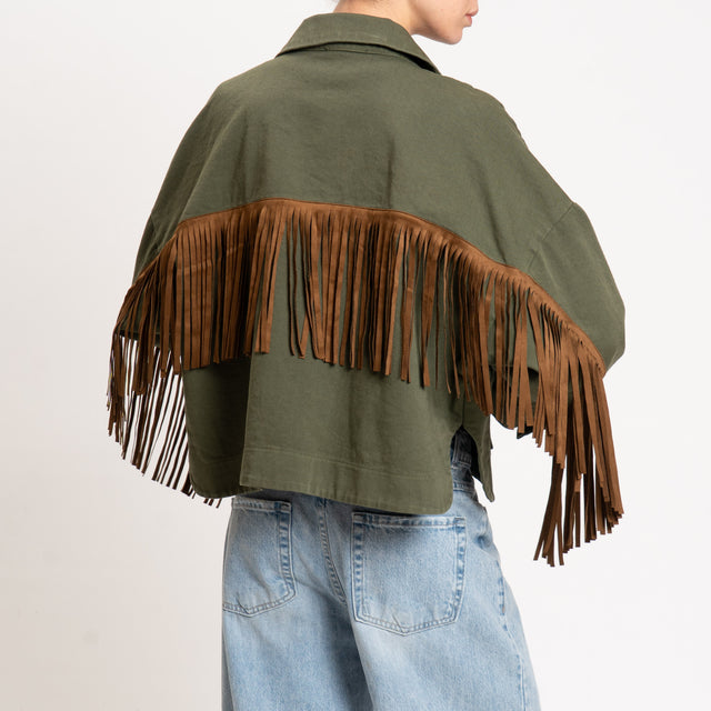 Vicolo-Giacca jeans con frange - militare/cuoio