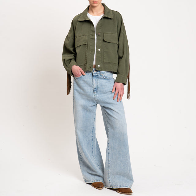 Vicolo-Giacca jeans con frange - militare/cuoio