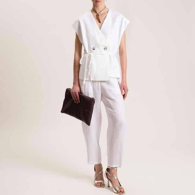 Vicolo-Gilet doppiopetto in lino - latte