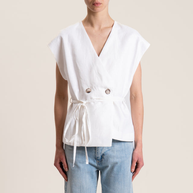 Vicolo-Gilet doppiopetto in lino - latte