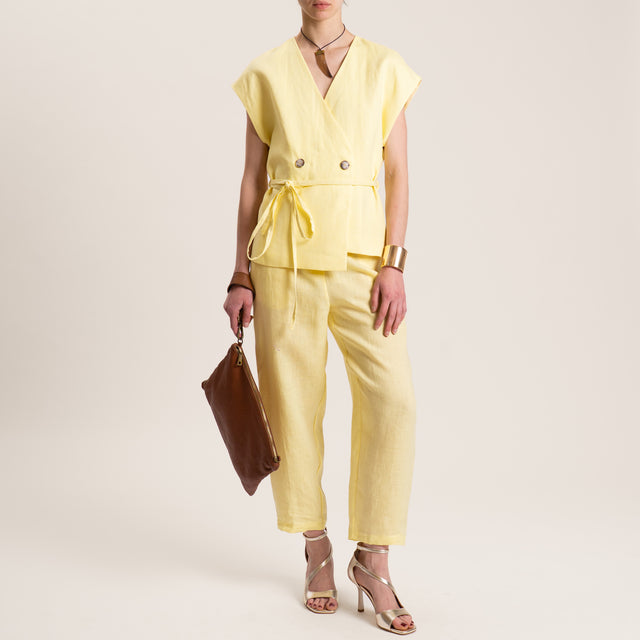 Vicolo-Gilet doppiopetto in lino - mimosa