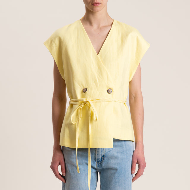 Vicolo-Gilet doppiopetto in lino - mimosa