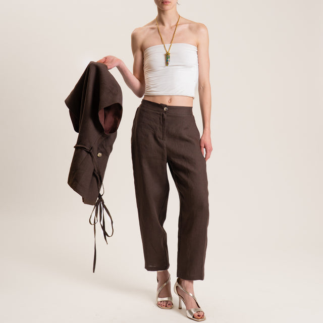 Vicolo-Pantalone in lino elastico dietro - moro