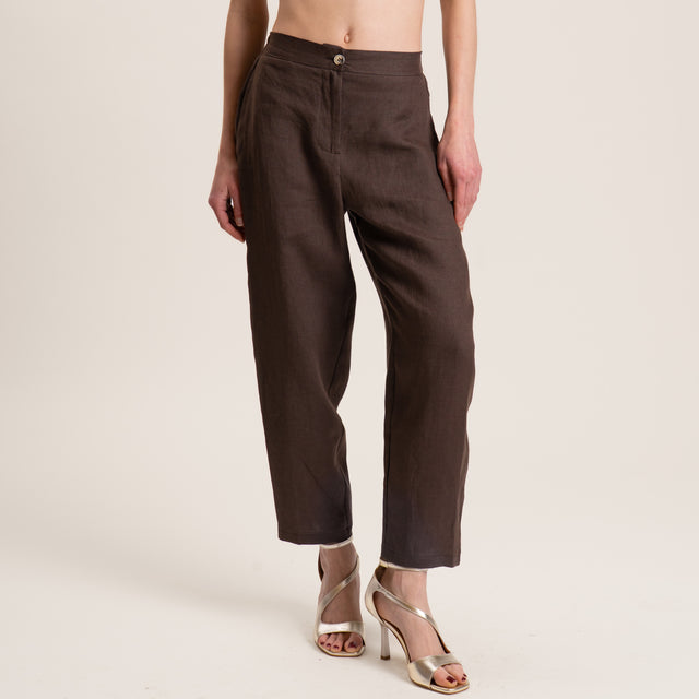Vicolo-Pantalone in lino elastico dietro - moro