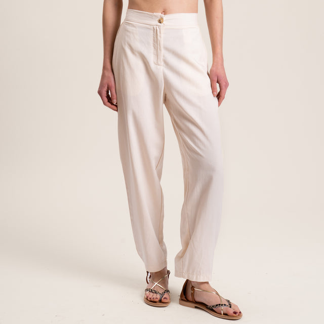 Vicolo-Pantalone misto lino elastico dietro - burro