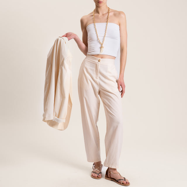 Vicolo-Pantalone misto lino elastico dietro - burro