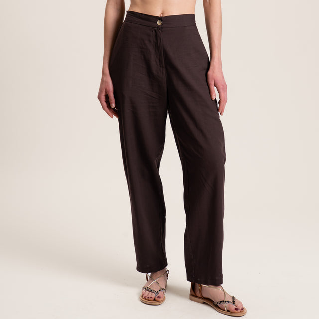 Vicolo-Pantalone misto lino elastico dietro - moro