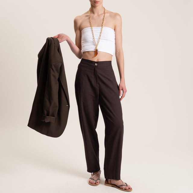 Vicolo-Pantalone misto lino elastico dietro - moro