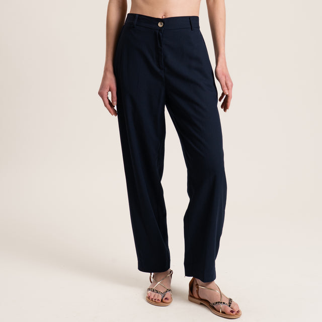 Vicolo-Pantalone misto lino elastico dietro - blu