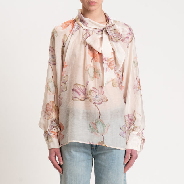 Vicolo-Camicia mussola fantasia floreale - burro/peach/lilla