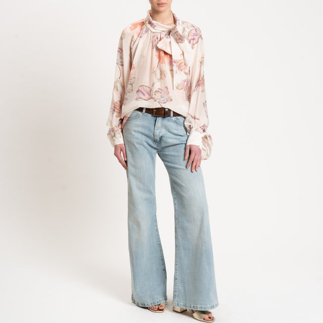 Vicolo-Camicia mussola fantasia floreale - burro/peach/lilla