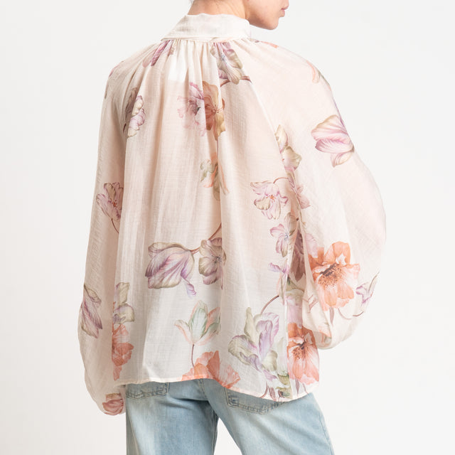 Vicolo-Camicia mussola fantasia floreale - burro/peach/lilla