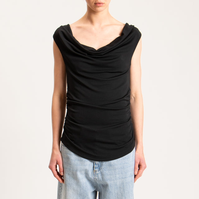 Vicolo-Top in JERSEY elasticizzato arricciature laterali - nero