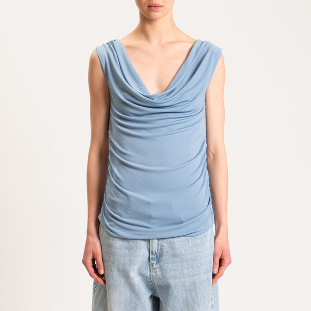 Vicolo-Top in JERSEY elasticizzato arricciature laterali - celeste