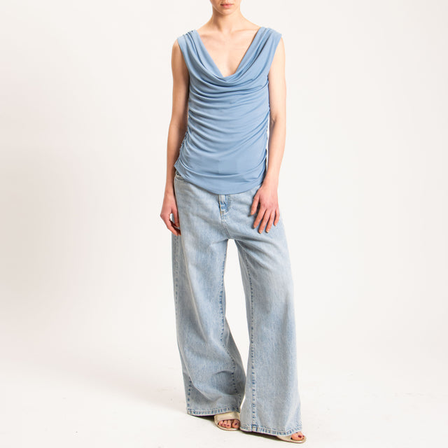 Vicolo-Top in JERSEY elasticizzato arricciature laterali - celeste