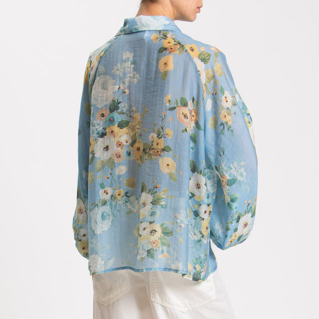 Vicolo-Camicia mussola fantasia floreale - celeste/mimosa/verde