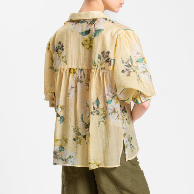Vicolo-Camicia mussola fantasia floreale - mimosa/verde/latte