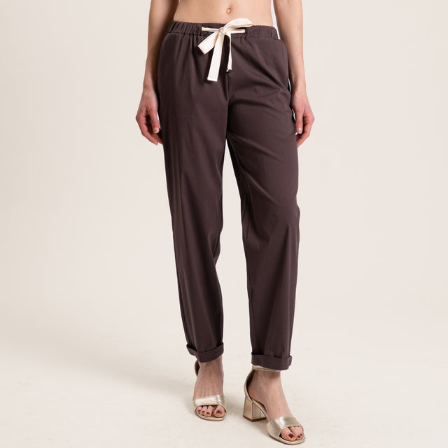 Vicolo-Pantalone popeline elastico in vita - moro
