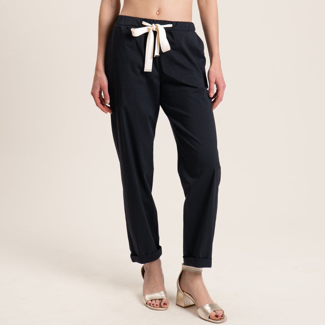 Vicolo-Pantalone popeline elastico in vita - nero