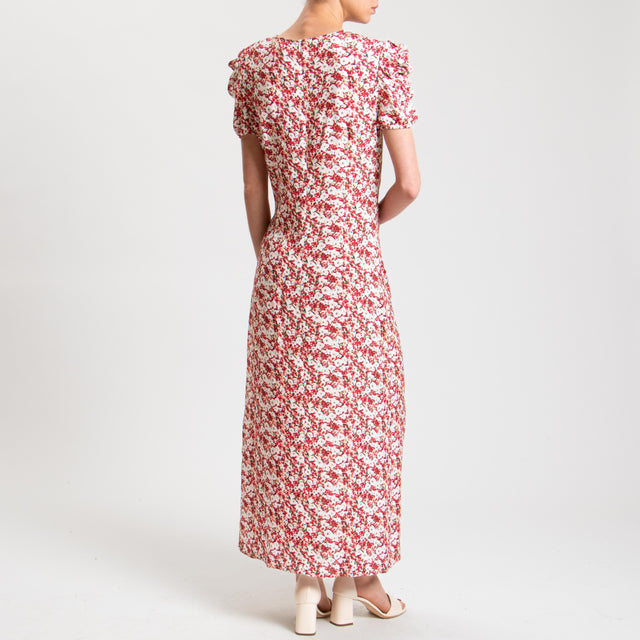 Vicolo-Abito fantasia provenzale con spalline - latte/cherry