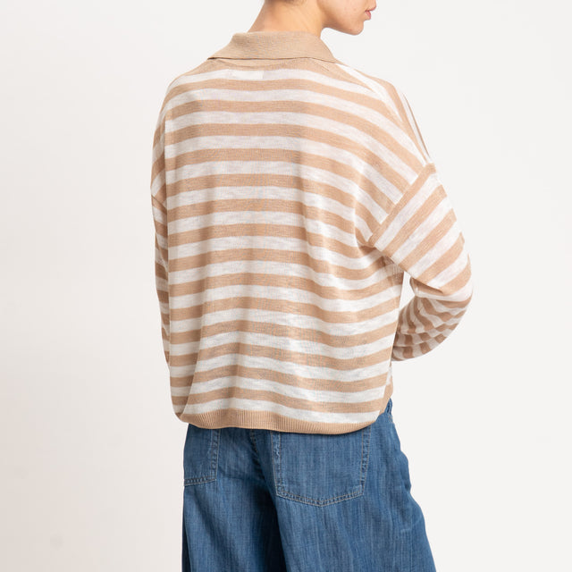 Vicolo-Maglia collo polo a righe - camel/latte