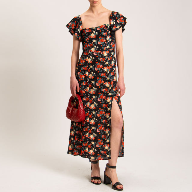 Vicolo-Abito collo shiffer fantasia floreale - nero/cherry/burro