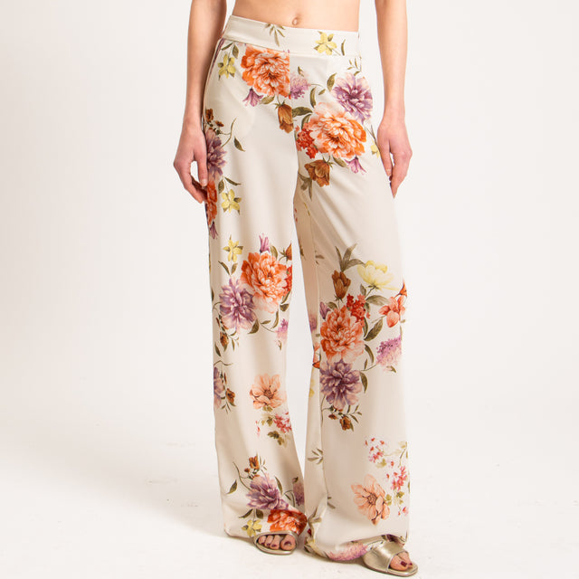Vicolo-Pantalone fantasia floreale - burro/orange/mauve