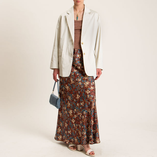 Vicolo-Gonna satin fantasia fiori elastico in vita - coccio/ottanio/sand