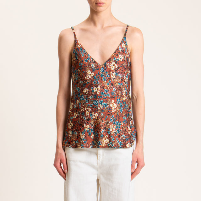 Vicolo-Top satin fantasia fiori - coccio/ottanio/sand