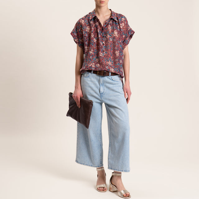 Vicolo-Camicia mussola fantasia fiori - coccio/ottanio/sand