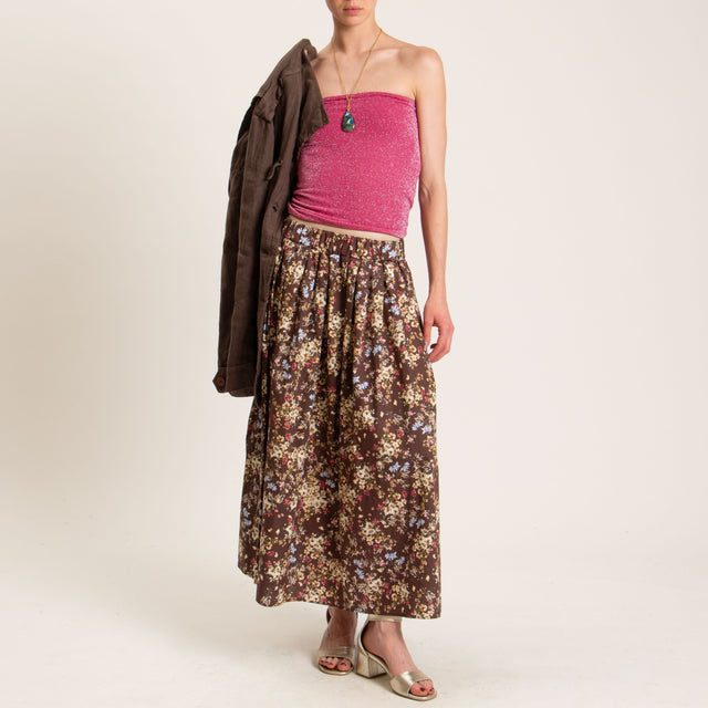 Vicolo-Gonna fantasia fiori elastico in vita - moro/cherry/sand
