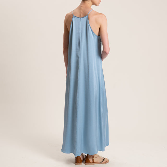 Vicolo-Abito satin con bretelle - cielo