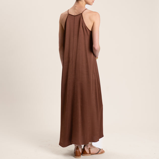 Vicolo-Abito satin con bretelle - cioccolato