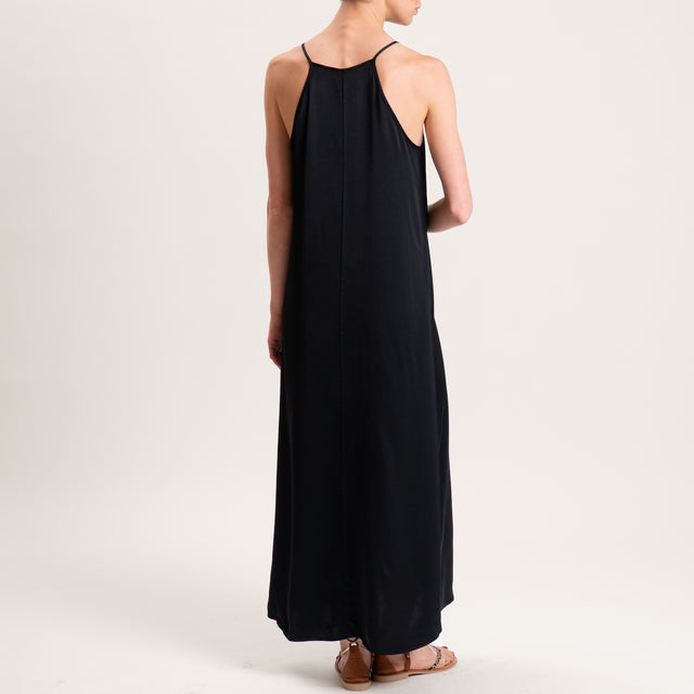 Vicolo-Abito satin con bretelle - nero