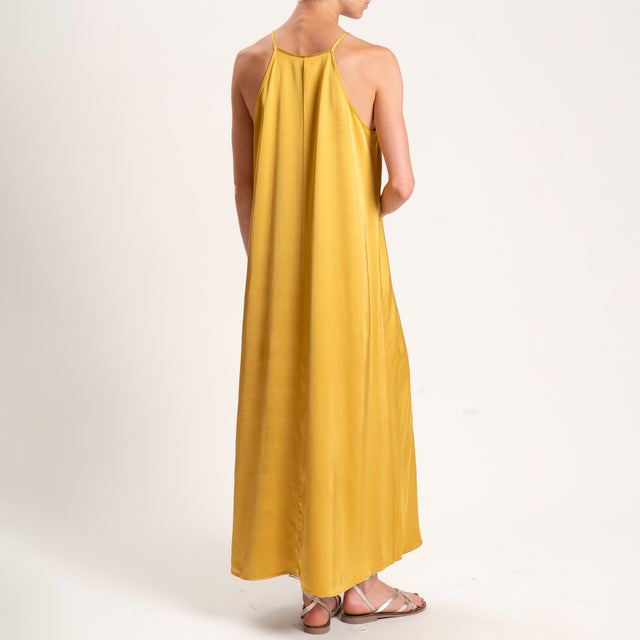 Vicolo-Abito satin con bretelle - Senape