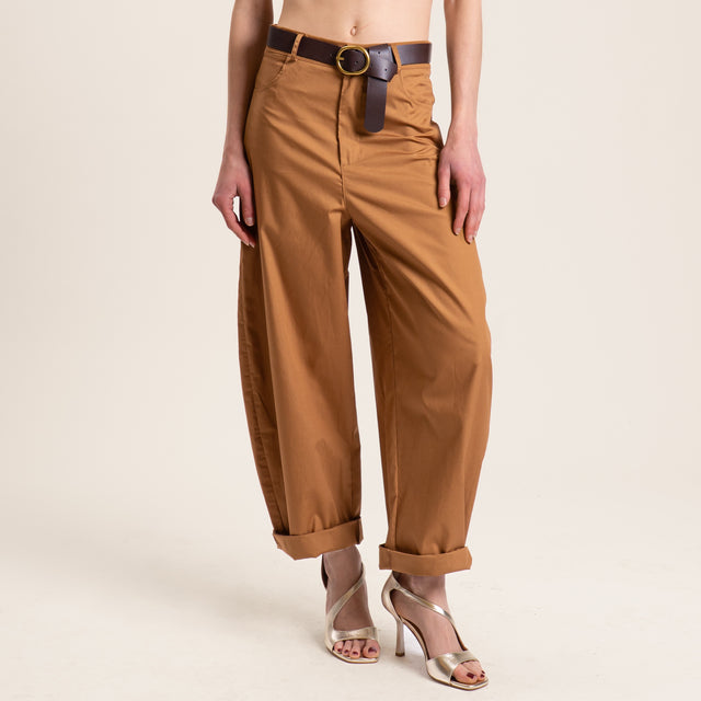 Vicolo-Pantalone barrel in popeline - tabacco